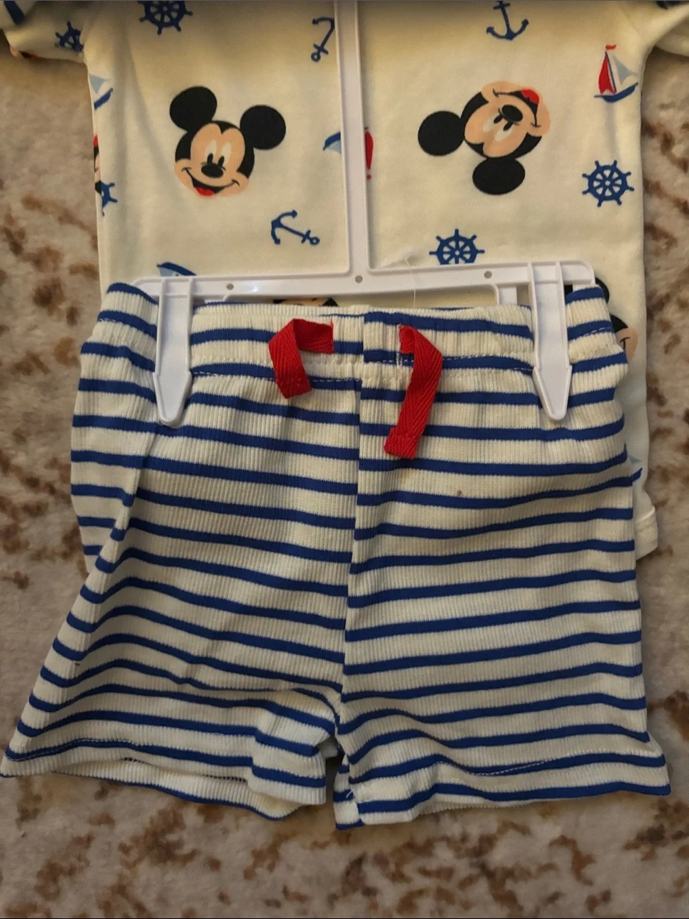 Disney Baby Striped Mickey Embroidered Blue & White Set